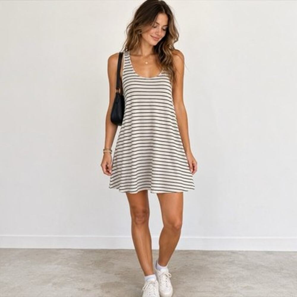 Brandy Melville Striped Mini Tank Swing Dress Made in Italy Casual Minimalist OS